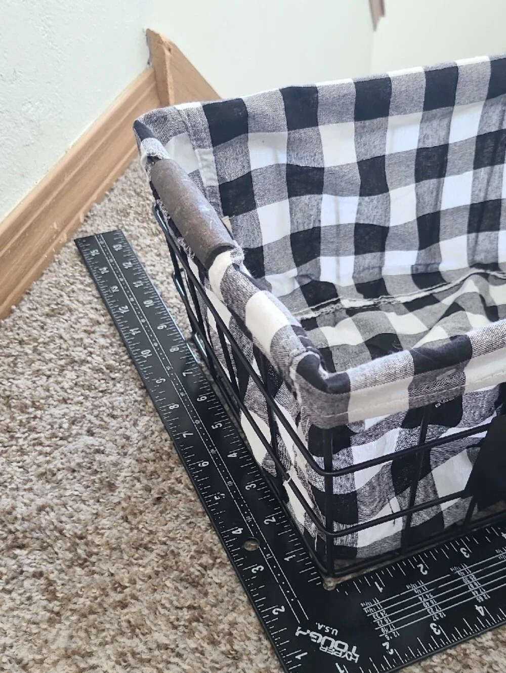 Rae Dunn Black & White Buffalo Check CHEER Wire Basket